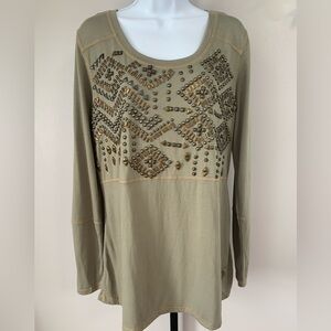Double D Ranch Olive Embellished Long Sleeve Top